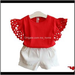 Sets Baby Clothing Baby Maternity Drop Delivery 2021 Girls Clothes Kids Summer Short Sleeve Top Fashion Shorts Round Neck Shirt 2 Piece Set Y