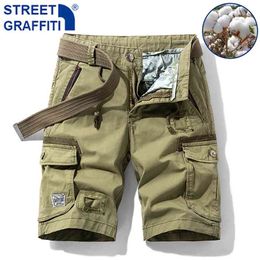 Men Summer Tactical Cotton Cargo Shorts Casual Breeches Bermuda Fashion Pants Camouflage Beach 210713