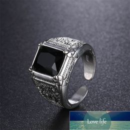 High Quality Black Crystal Retro Flower 925 Sterling Silver Men`s Wedding Rings Jewellery For Man Open Finger Ring No Fade Cheap Factory price expert design Quality