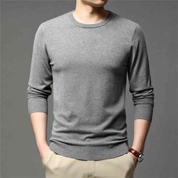 Autumn Men's Round Neck Knitted Pullover Business Casual Solid Colour Sweater Bottoming Shirt Male Brand Clothes 210918