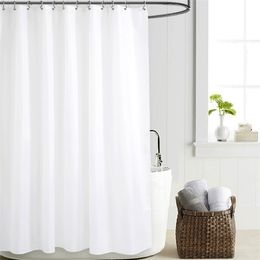 European White Shower Curtain Solid Colour Polyester Fabric Thick Waterproof Curtains Mould Simple Bathroom Set Partition Curtain 210402