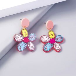 Dangle & Chandelier 2021 Colourful Flower Earring Fashion Transparent Acrylic Asymmetric Big Earrings for Women Party Jewellery Gift