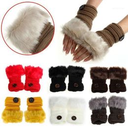 Women Girl Warm Winter Faux Fur Wrist Fingerless Gloves Mittens1