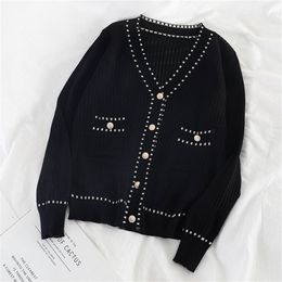 Spring Autumn Women's Cardigan Single-breasted Stitching Korean Style Loose and Thin Knit Female Sweater Coat LL295 210914