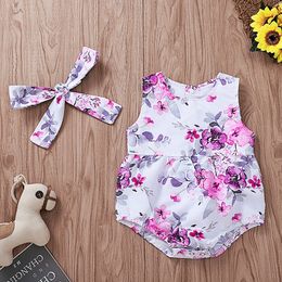 Baby Girls Clothes Sets Spring Autumn Fashion Girl Outfits 2pcs Watercolor Rose Print Round Collar Sleeveless+Scarf Halter Kids Clothing