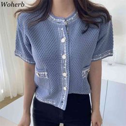 Summer Casual Knitted Tops Short Sleeves Cardigans Loose Women Fashion Femme Outwear Korean Chic Coat Sweaters 210519