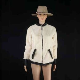 rabbit fur coat women's made whole single zipper stand collar imitation wear 211207