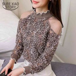 Tops Long Sleeve Lace Off Shoulder Patchwork Sexy Style Female Shirts Fashion Women Clothing Blouses D431 30 210415