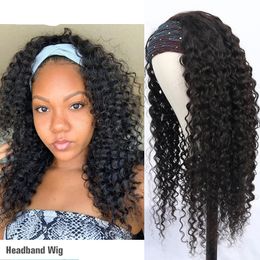 Brazilian Headband Wig Natural Human Hair Curly Wigs Attached For Women Head Band