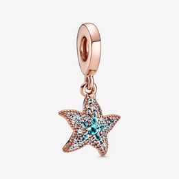 Authentic 925 Silver Beads Bracelets Sparkling Starfish Dangle Charm Slide Bead Charms Fits European Pandora Style Jewellery Bracelets Murano