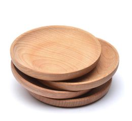 Round Wooden Plates Dishes Dessert Biscuits Plate Dishs Fruits Platter Dish Tea Server Tray Wood Cup Holder Bowl Pad Tableware Mat