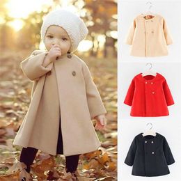 0-4 Years Baby Girl Clothes Fashion Korean Version Solid Color Button Girls Coat Spring Autumn Long Cardigan Toddler Kids Jacket 211011