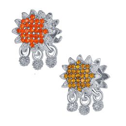 Fits Pandora Bracelets 20pcs Sunflower Paved Crystal Dangle Pendant Silver Charms Bead Dangle Charm Beads For Wholesale Diy European Sterling Necklace Jewellery