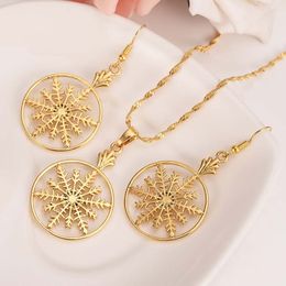 9 k Yellow Solid G/F Gold Snowflake Leverback Earrings Pendants Necklaces Fashion Lever Back Drop Dangle Holiday