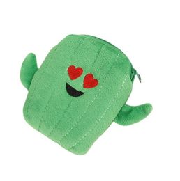 Stuffed Plush Cactus Purse Pouch Cartoon Plants Design Coin Wallet Expression Change Bag Kids Children Creative Gift Green