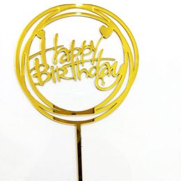 Happy birthday cake topper Tools Baking Insert Decorating Supplies Acrylic topper cupcak Flag Party decoration 11x17cm