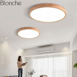 Ceiling Lights Japanese Ultra-thin 6cm Wood Lamp Modern Round LED For Living Room Bedroom Indoor Lighting Fixtures Decor
