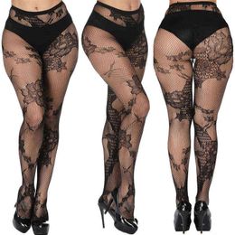 DOIAESKV Sexy Women Lingerie Fishnet Tights Sexy Jacquard Thigh-Highs Stockings Tights Pantyhose Lace Floral Hosiery Plus Size Y1130