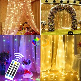 Curtain String Lights 3*3M 300 LEDs RGB Color Changing Light 11 Modes With Remote IP64 Waterproof Outdoor Decoration Holiday Party Atmosphere Lamp
