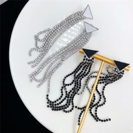 Shiny Long Tassel Diamond Earrings Charm Women Elegant Crystal Eardrops Designer Girl Party Date Danglers With Gift Box