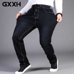 Men Large Size 32-50 Stretch Waist High Elastic Jeans Designer Drawstring Straight Denim Pants Mens Casual Plus Size 7XL 210622