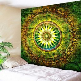 Large Size Wall Mandala Tapestry Bohemian Wall Hanging Art Carpet Blanket Yoga Mat Decorative Vintage Green Tapestry for Home 210609