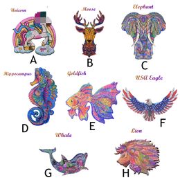 Wooden Jigsaw Puzzles Moose Elephant Sea Horse Goldfish Eagle Dolphin Lion Beautiful Unique Arts and Crafts Animal Shaped Puzzle Best Gift for Adults & Kids A3 A4 A5