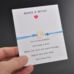 Friendship Adjustable Braided Bracelets with Wish Card Lotus Charm Bracelet for Friends Gifts Couple Jewellery