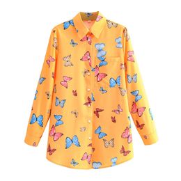 HSA Summer Blouse Shirt Female Casual Harajuku Butterfly Printed Full Sleeve Shirts Women Vintage Ropa Mujer Tops Blouses 210430