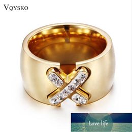 New Arrival Gold-Color Ring Bijoux 14mm Width Big Pave Setting CZ Cross X Ring For Women Trendy Fashion Jewelry Wholesale Gift Factory price expert design Quality