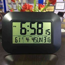 Decorative Digital Wall Alarm Clock Table Desktop Calendar Temperature Thermometer Humidity Hygrometer Radio Controlled Clock 210401