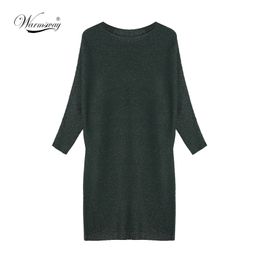 Plus Size Sexy Lurex Sweater Dress Women Casual Batwing Sleeve Knitted Jumper Antumn Winter Pullover Female C-158 210522