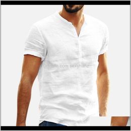 T-Shirts Tees & S Clothing Apparel Drop Delivery 2021 Men Clothes Mens Baggy Cotton Linen Solid Colour Short Sleeve Retro Shirts Tops Blouse V