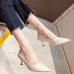 SOPHITINA Pumps Women Casual Patchwork Handmade Shoes Shallow Thin Heels Pointed Toe Two Wear Style Soft Office Lady Shoes AO91 210513