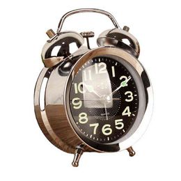 Luxury Mechanical Alarm Clock Metal Gold Silent Table Clock Clockwork Desktop Retro Watches Luminous Living Room Home Decor Gift 211111