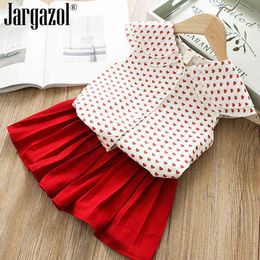 Summer Girls Clothes Set Heart Printed Blouse Shirt and Skrits Baby Girl's Lovely Clothing Suit Casual Clothing for Kids Clothes G220310