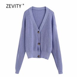 women v neck breasted solid Colour knitted casual sweater female long sleeve cardigan coat chic simply tops S313 210420