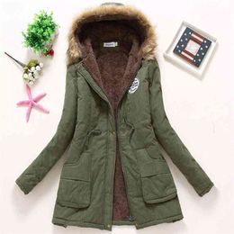 Korea Fashion Autumn Winter Women Parkas All-matched Casual Slim Hooded Thick Warm Long Coat Female Jackets 13colour D250 210512