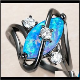 Jewelryvintage Female Blue Leaf Opal Ring Charm 14Kt Black Gold Thin Wedding Rings For Women Luxury Bride Round Crystal Engagement Drop Deliv