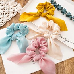 Cute Rabbit Ear Ponytail Holder Solid Bow Scarf Hair Scrunchies For Women Kids Fashion Elastic Hair Rope Hair Tie Band Hairbands