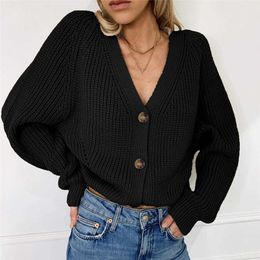 2021 Women Cardigan Winter Cashmere Sweater Long Sleeve V neck Woman's Sweater Cardigans jersey knit Jumpers Pull Femme Coat Y0825