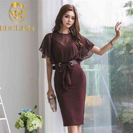 Fashion Designer Pencil Women Party Dress Summer Chiffon Patchwork Short Sleeve Bodycon Slim Sheath OL 210506