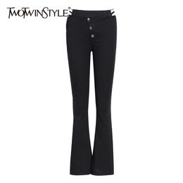 Sexy Hollow Out Flare Pants For Women High Waist Patchwork Diamond Slim Black Trousers Female Fashion 210521