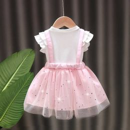 Girls Korean Cute Net Gauze Big Bow Princess Dress Baby Girl Clothing Toddler Girl Summer Outfits Korean Flower Girl Dresses Q0716