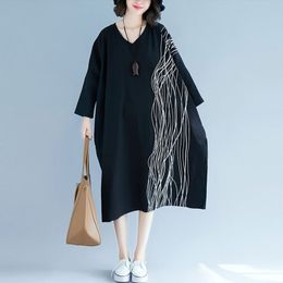 Oversized Women Cotton Casual Dress New Arrival Spring Simple Style V-neck Loose Comfortable Female Long Dresses S3002 210412