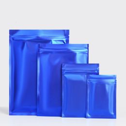 Matte Blue Multiple Sizes Dry Flower Packaging Bags Flat Bottom Aluminium Foil Mylar Pouches for Coffee Tea Sample Power