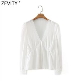 Women Sexy Deep V Neck Lace Patchwork Smock Blouse Ladies Puff Sleeve Casual Slim Shirts Chic Blusas Tops LS7627 210416