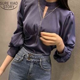 Ruched Splicing Slim Elegant Blouse Women Puff Sleeve Tops Chic Fashion Sexy Bandage Backless Hollow Out Shirt 12864 210415
