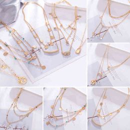 BICUX Vintage Pearl Necklaces For Women Multilayer Chain Crystal Moon Pendants Charm Gold Necklaces 2020 Bohemian Choker Jewelry G1206