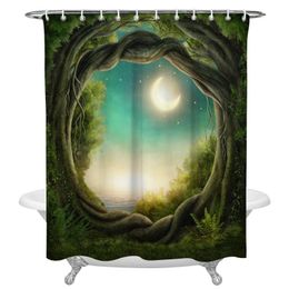 Shower Curtains Jungle Trees Fantasy Starry Moon Print Polyester Fabric Home Bathroom Decor Large Waterproof Curtain